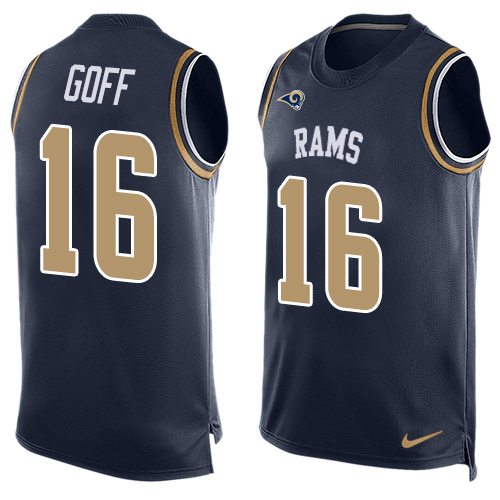 Nike Rams #16 Jared Goff Navy Blue Team Color Men's Stitched NFL Limited Tank Top Jersey - Click Image to Close